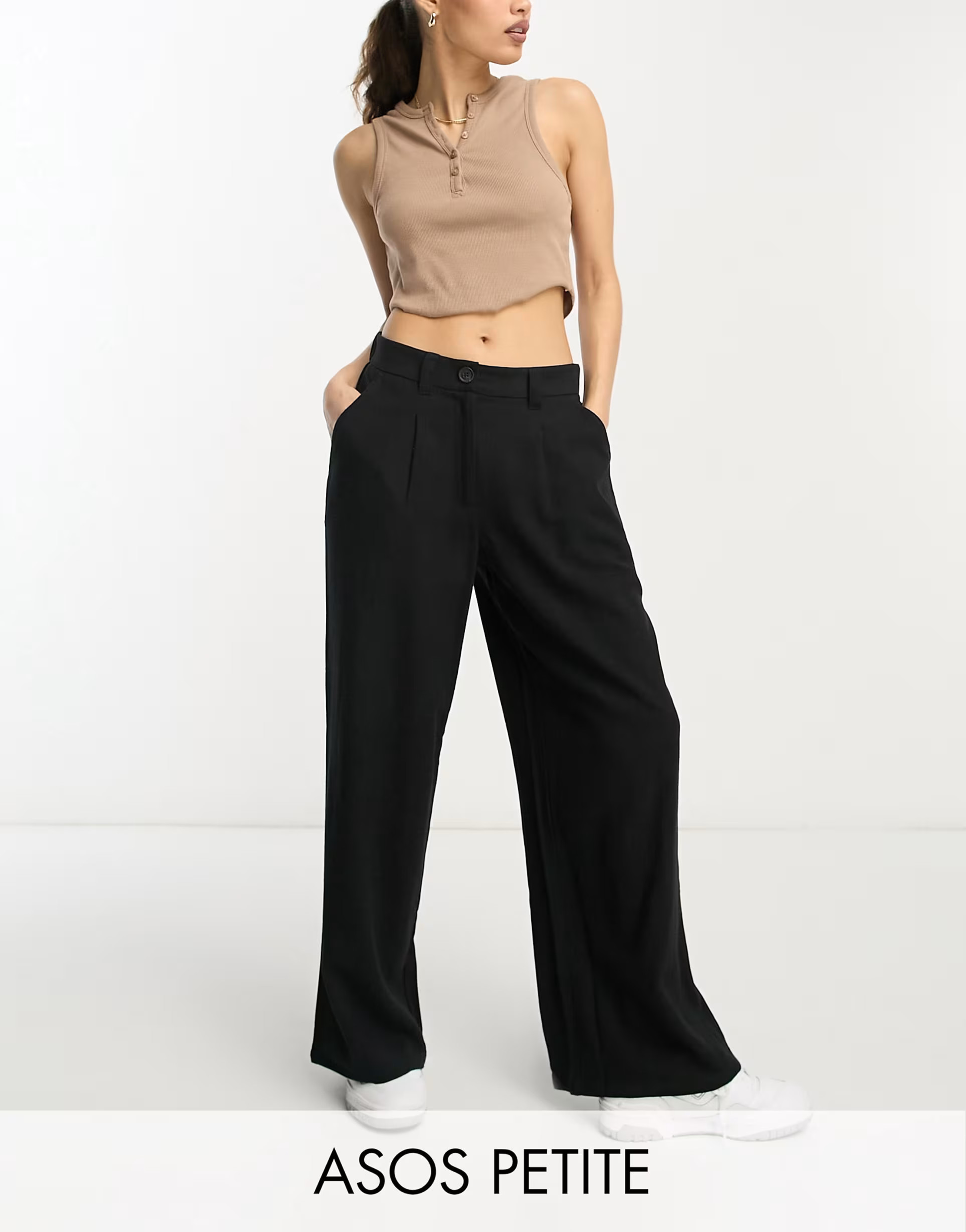 ASOS DESIGN Petite dad trouser with linen in black | ASOS (Global)