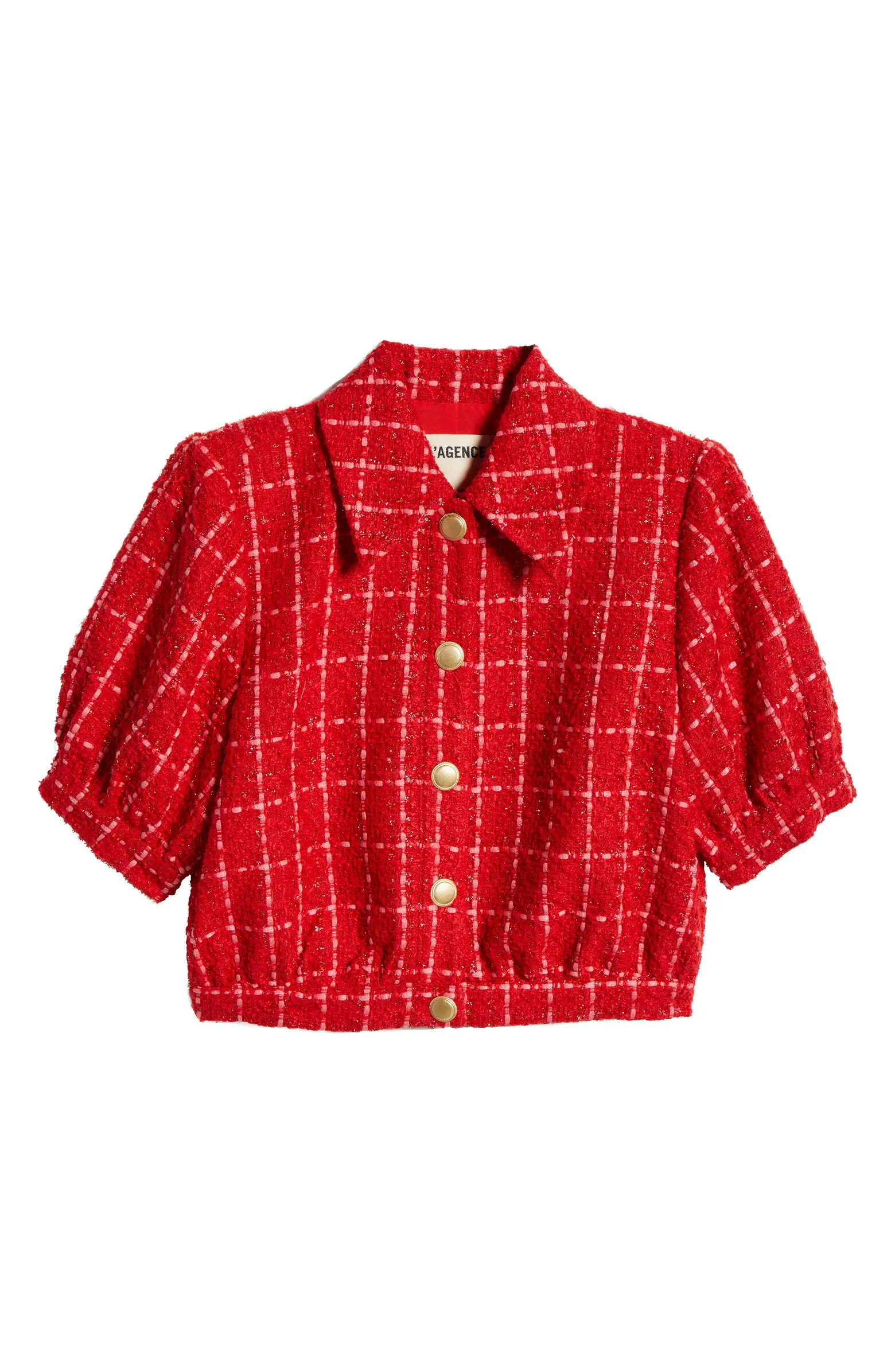 Cove Plaid Short Sleeve Crop Tweed Jacket | Nordstrom