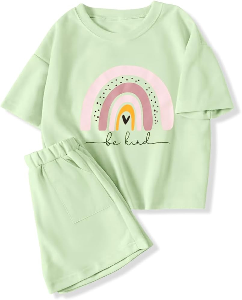 7-14Y Tween Girl Clothes 2 Piece Short Sleeve Tie Dye Heart Print Top and Shorts Teen Girl Summer... | Amazon (US)