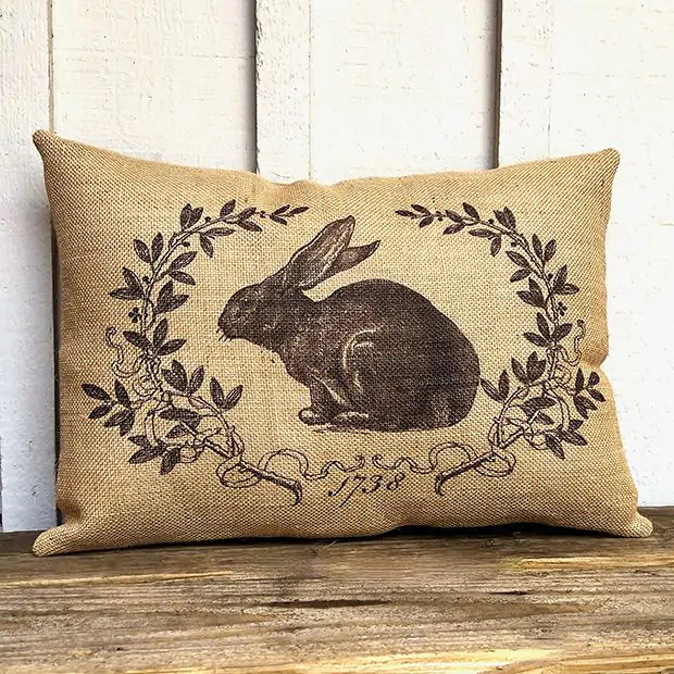 Burlap Rabbit Lumbar Pillow | Antique Farm House