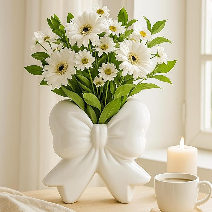 Bow Vase Coquette Pink Ceramic Vase Pen Holder Makeup Brush Holder Contemporary Design Decorative... | Amazon (US)