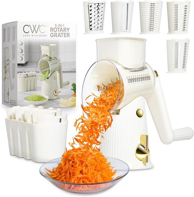 COOK WITH COLOR Rotary Cheese Grater with Handle - Counter Cheese Grater Suction Base with Hand C... | Amazon (US)