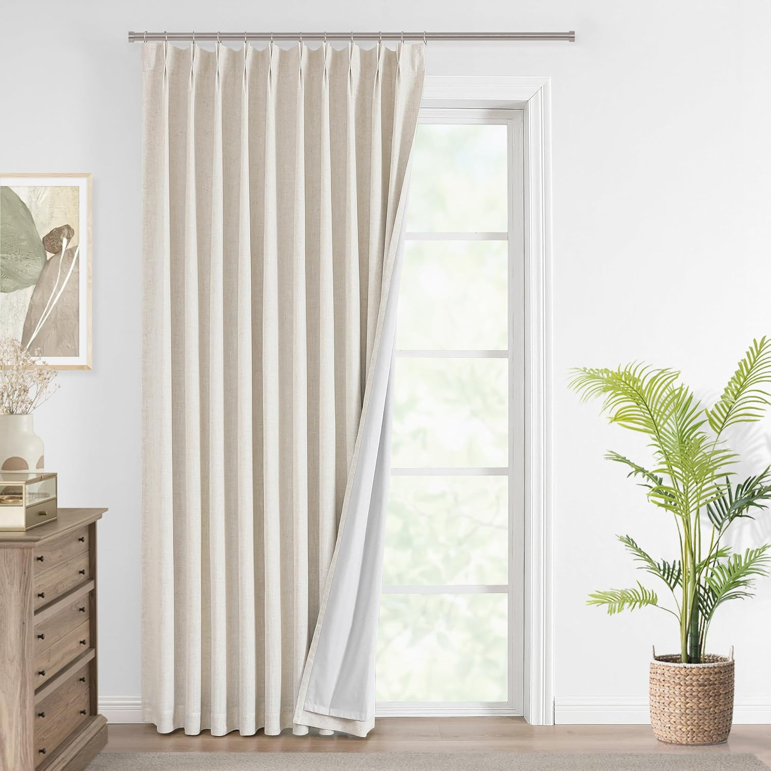 Vision Home Natural Pinch Pleated Full Blackout Curtains Linen Blended Room Darkening Window Curtains 95 inch for Living Room Bedroom Thermal Insulated Pinch Pleat Drapes with Hooks 1 Panel 60"Wx95"L | Amazon (US)
