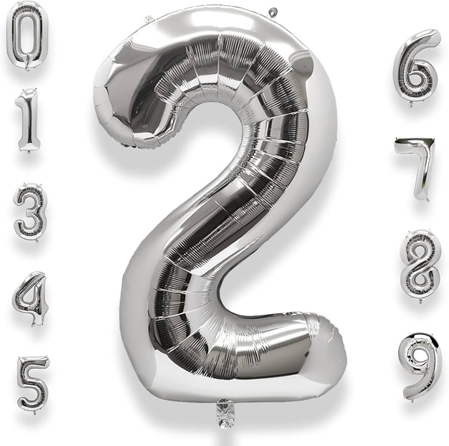 AULE 40 Inch Big Silver 2 Balloon Number Large Foil Helium Number Balloons 0-9 Jumbo Giant Happy ... | Amazon (US)
