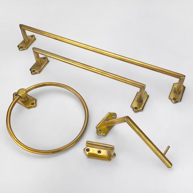 Unlacquered Antique Brass Edwardian Bath Accessories - Etsy | Etsy (US)