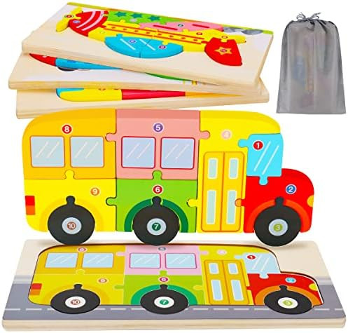 Wooden Toddler Puzzles for Kids Ages 2-4, Wooden Puzzles for 1 2 3 Years Old Boys Girls with 3 Packs | Amazon (US)