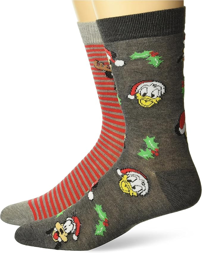 Disney mens Mickey Mouse Holiday 2 Pack Crew Socks | Amazon (US)