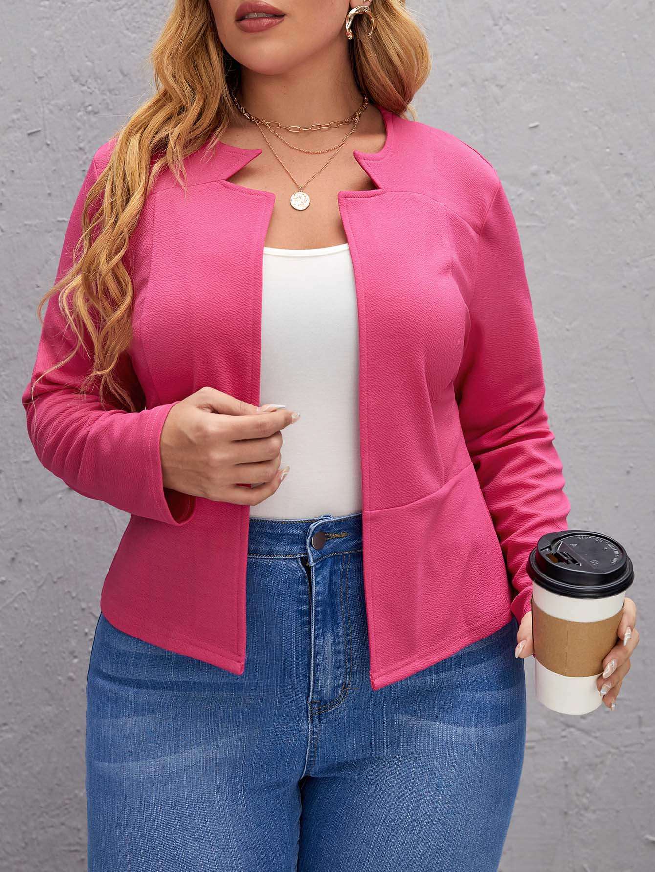 Plus Notched Open Front Jacket | SHEIN