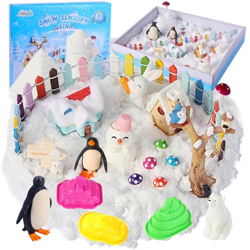 FIIOEOY Snow Sensory Bin, Play Sand Art Kit for Kids with Sensory Sand, Arctic Animal Figures, Winter Wonderland Sensory Snow Toy Birthday Gift for Toddler Ages 3 4 5 6 7 8 | Amazon (US)