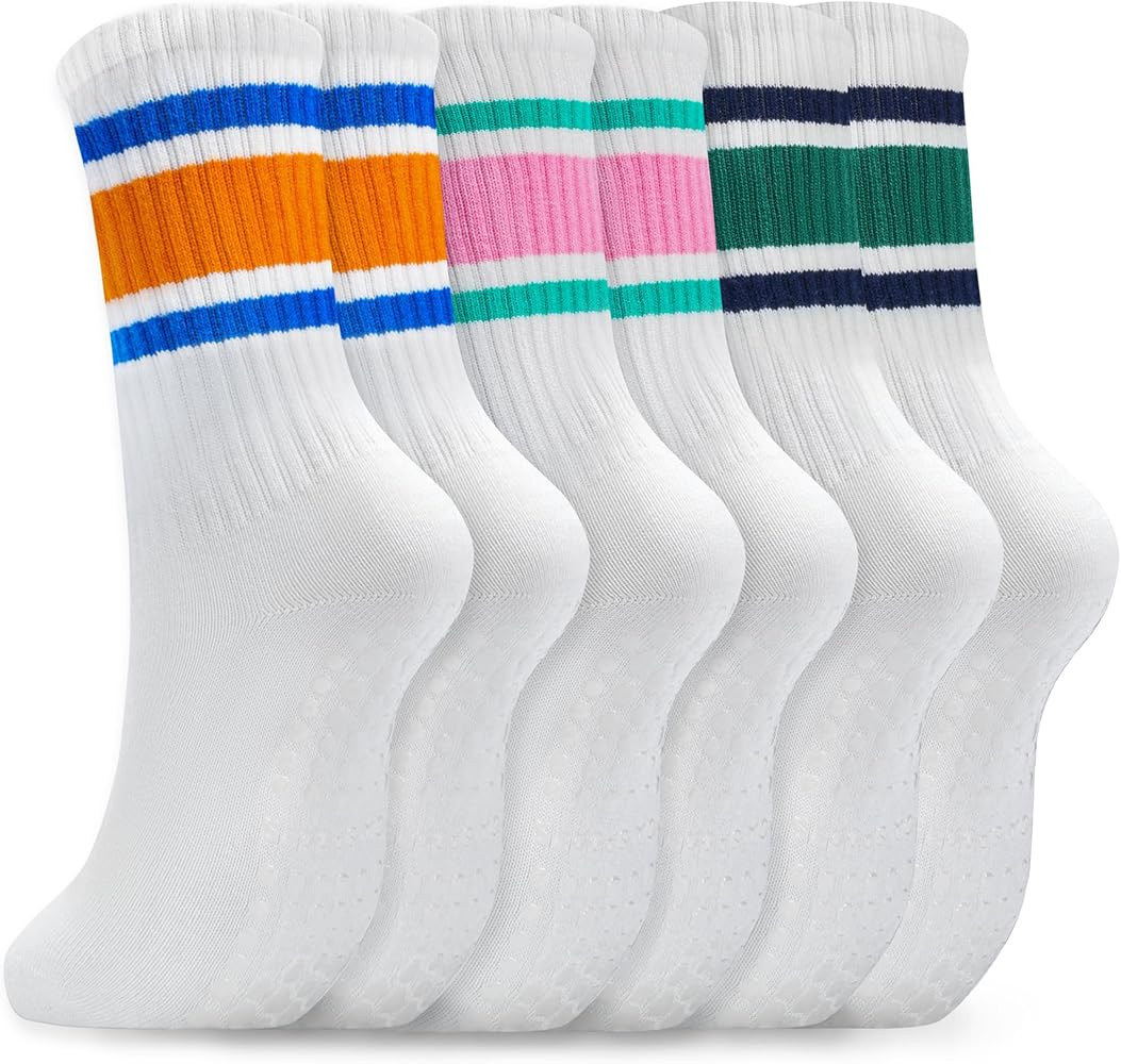 Pilates Socks with Grips for Women Cute Grippy Socks Woman Crew for Yoga Barre Workout | Amazon (US)