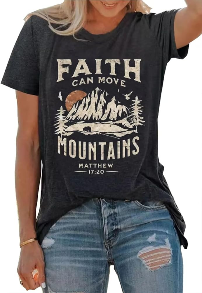 Sun and Mountain Shirt for Women Camping Hiking Shirt Sunrise Pine Tree Graphic Tees Nature Casua... | Amazon (US)
