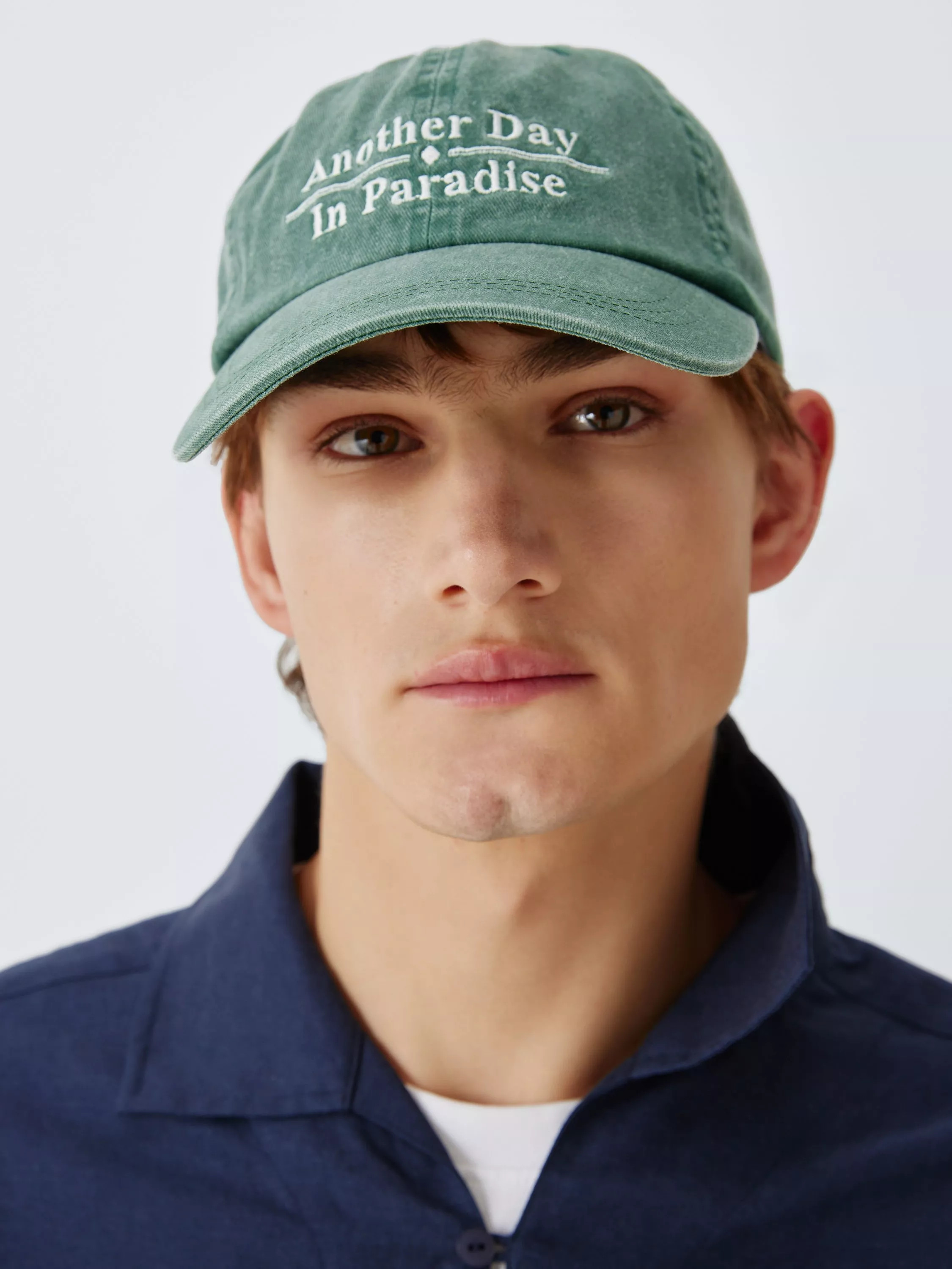Cotton Another Day In Paradise Baseball Cap, Washed Green | John Lewis (UK)