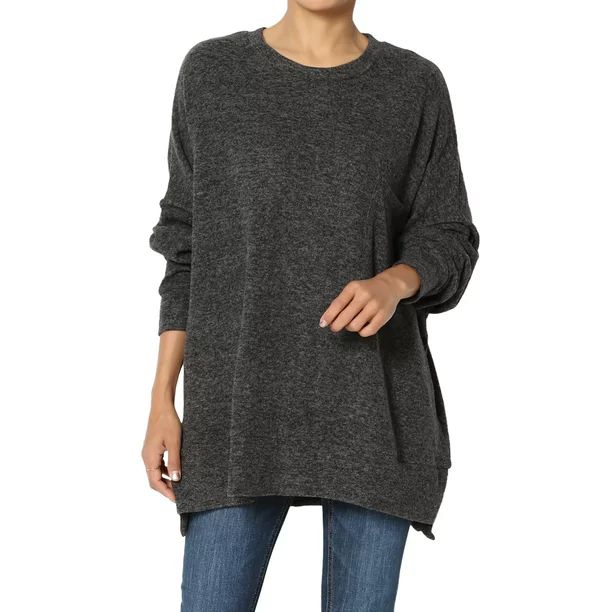 TheMogan Women's XS~3X Loose Chest Pocket Long Sleeve Blushed Knit Pullover Sweater | Walmart (US)