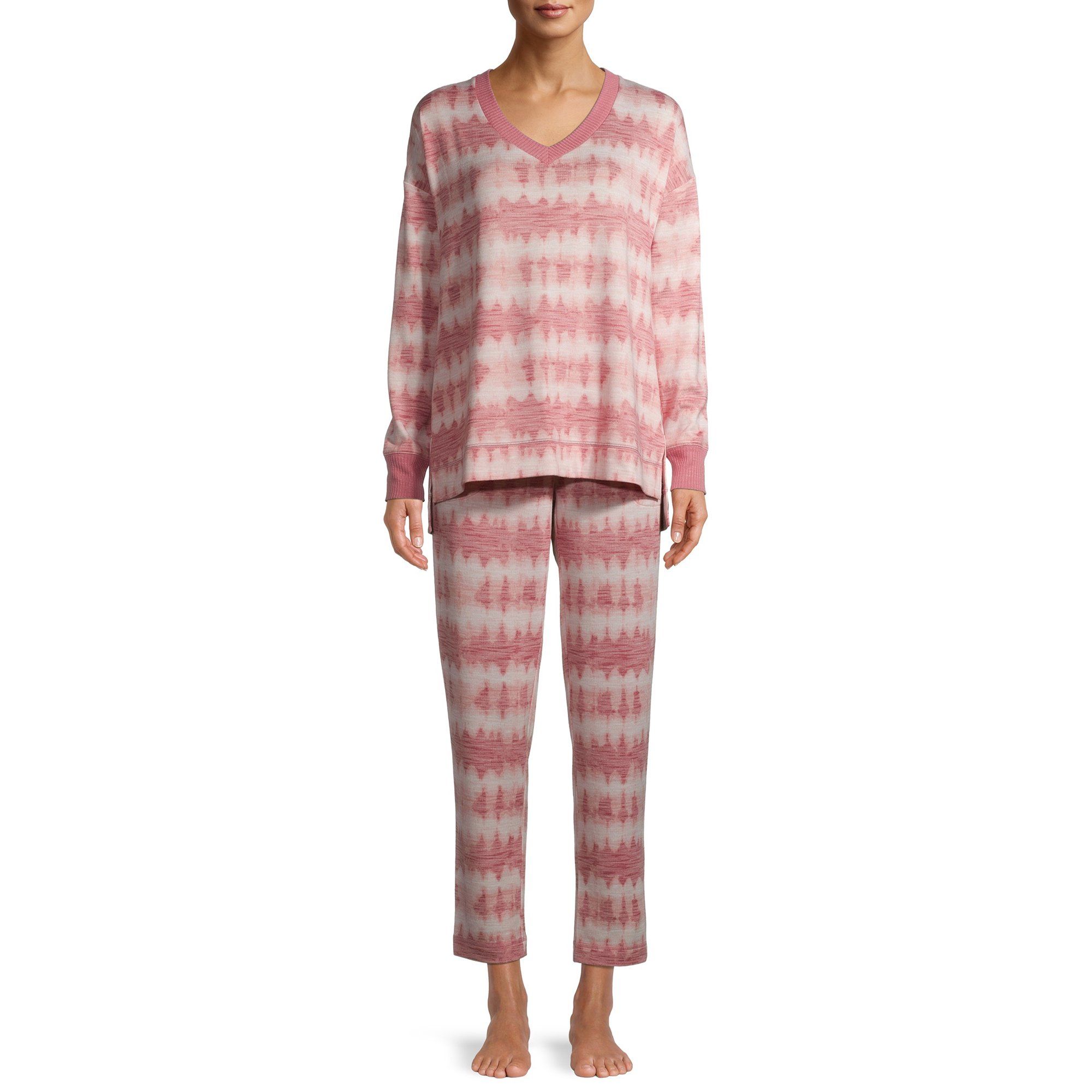 Secret Treasures Essentials Women's and Women's Plus V-neck Knit Top and Sleep Pant Set | Walmart (US)