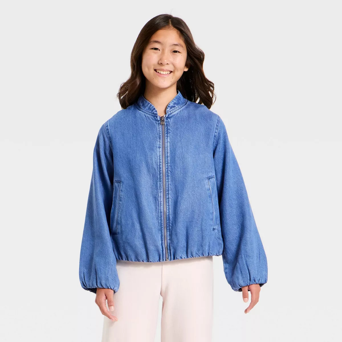 Girls' Denim Bubble Blouson Jacket - art class™ S | Target