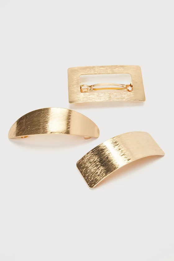 Geometric Glam Gold Textured Three-Piece Hair Clip Set | Lulus