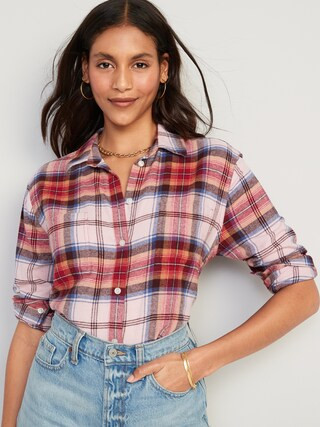 Cropped Plaid Flannel Boyfriend Shirt for Women | Old Navy (US)