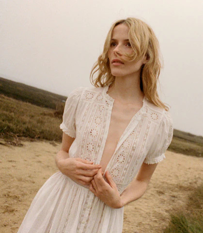 D�?EN Windsor Dress -- Salt - Size - Xxs Cotton Button Up Fitted Prairie Vintage-inspired Effortless | DOEN