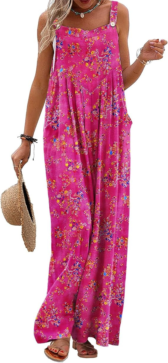 YESNO Women's Summer Casual Overalls Loose Wide Leg Jumpsuits Boho Floral Printed Baggy Rompers w... | Amazon (US)
