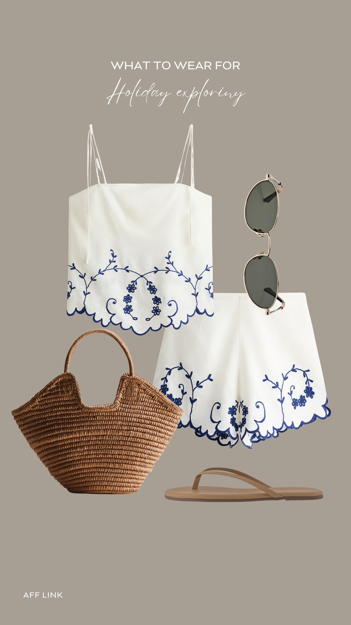 Holiday exploring ☀️ 

H&M new in, co-ord set, shorts & top, straw bag