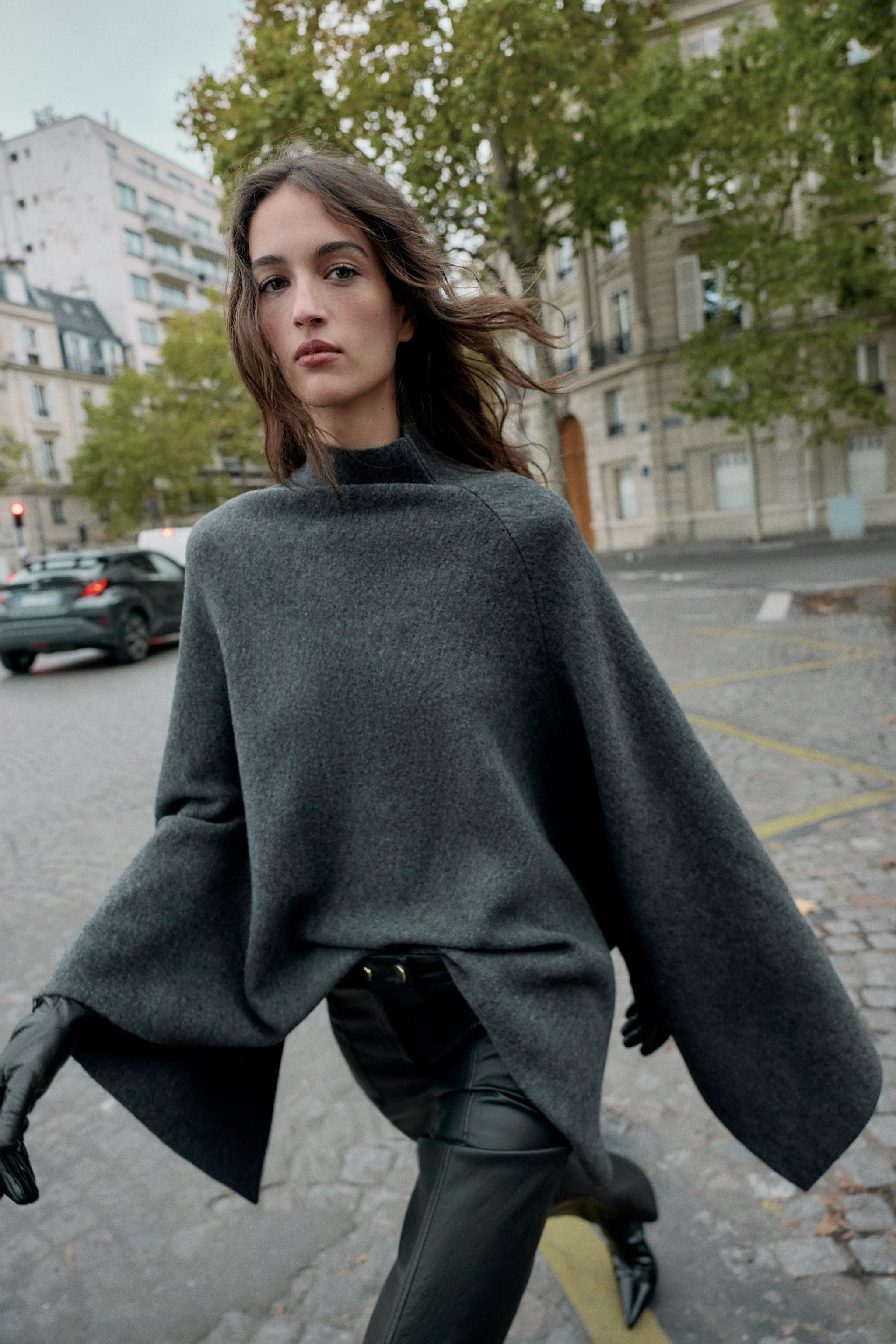 HIGH COLLAR KNIT CAPE | Zara US