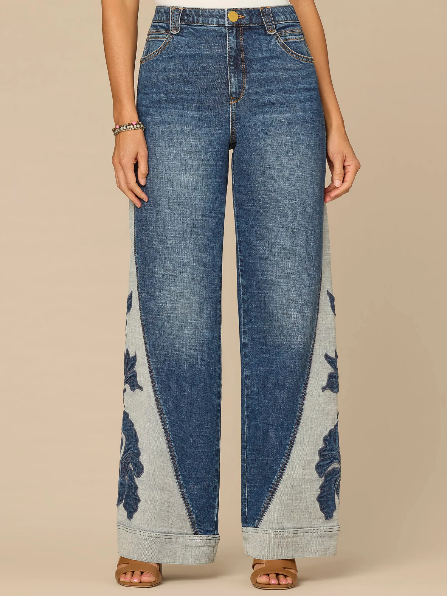 “Ab”solution® Skyrise Round Up Curved Panel Applique Wide Leg Jeans | Democracy Clothing