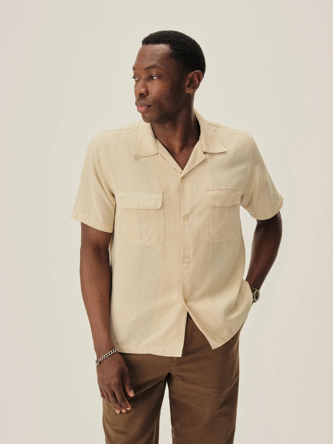 Pale Mojave Draped Linen Deuce Coupe Camp Shirt - Buck Mason- Modern American Classics | Buck Mason