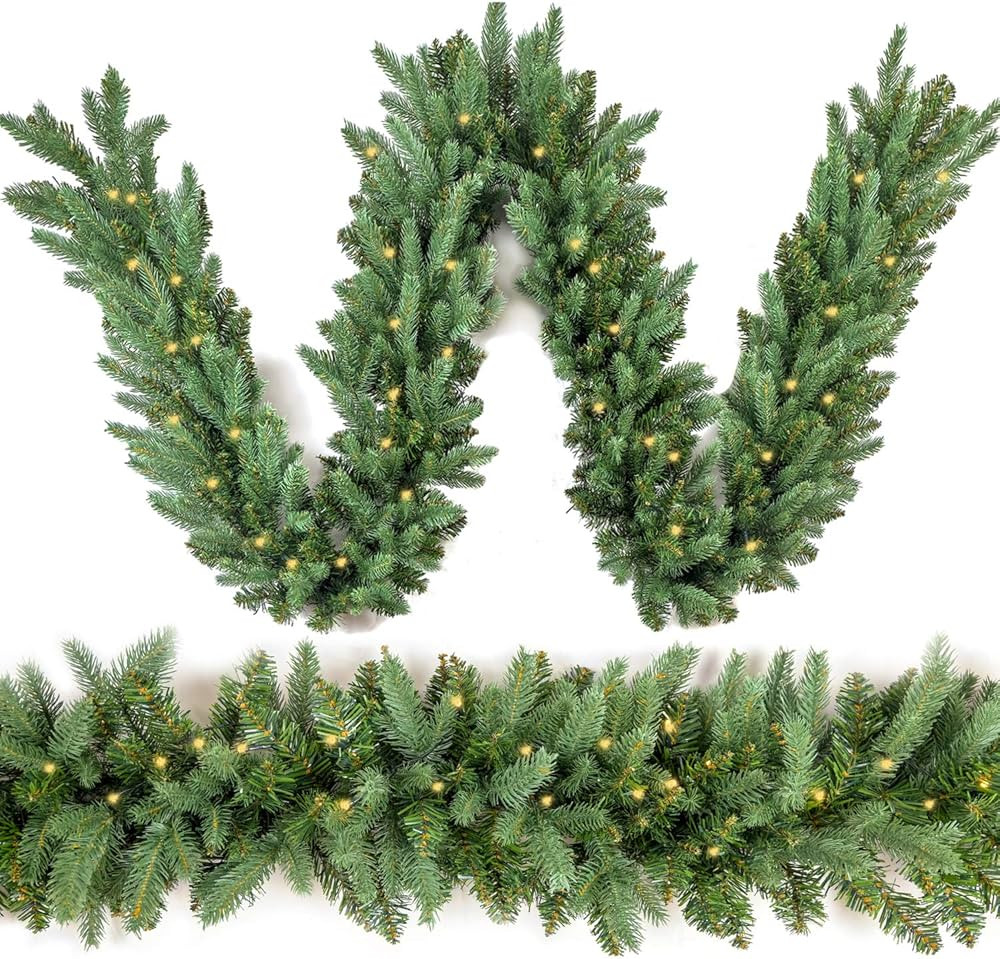 Christmas Garland 9 Ft by 12 Inch Prelit Fraser Fir Xmas Garland with 50 LED Lights 550 Tips, Rea... | Amazon (US)