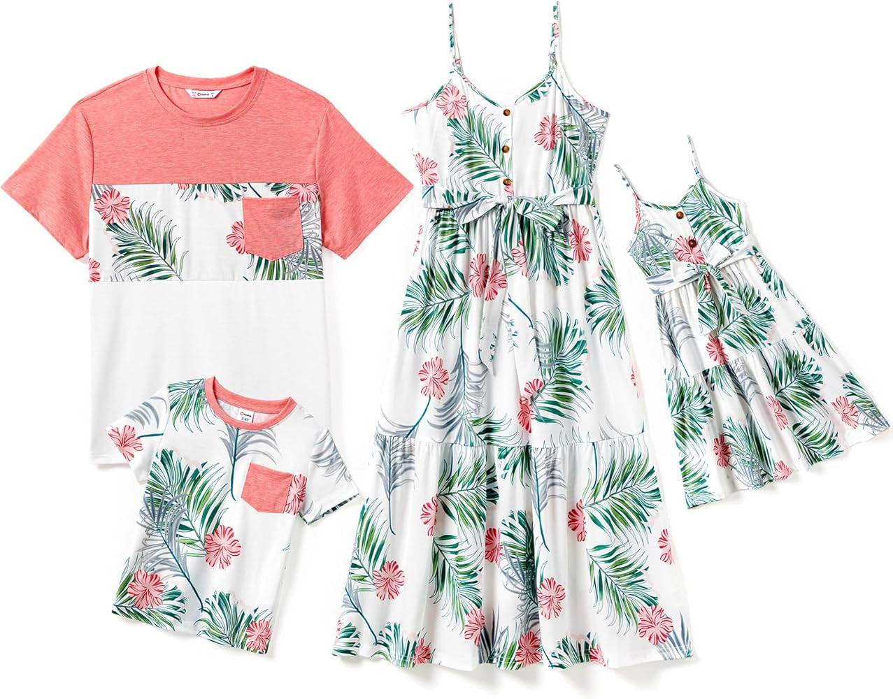 PATPAT Family Matching Outfits Mommy and Me Dresses Hawaiian Vacation Spaghetti Strap Dress and T... | Amazon (US)