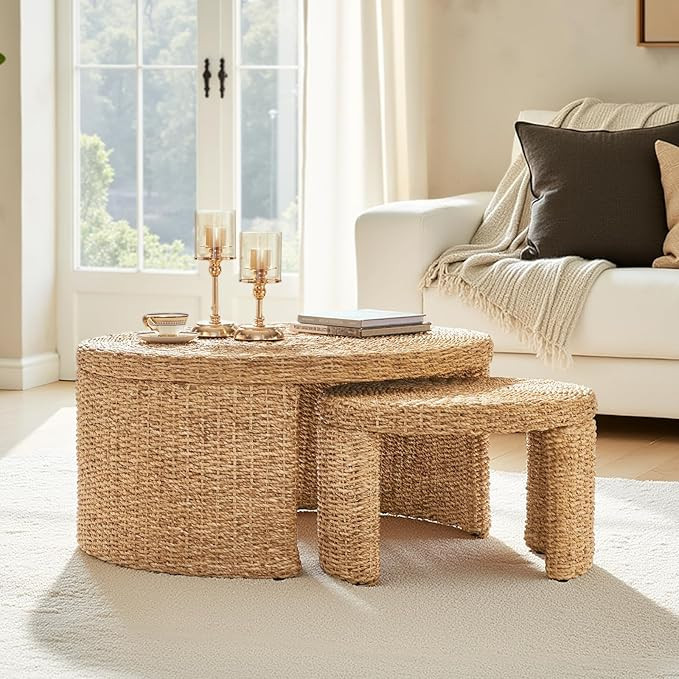 HULALA HOME Coastal Nesting Rattan Coffee Table, Large 39.75" and Small 24.5" Tables, Natural Wat... | Amazon (US)