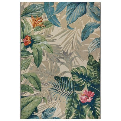 World Rug Gallery Tropical Botanical Floral Indoor/Outdoor Area Rug, Easy-Clean Patio Rug for Backyard Porch Deck Balcony, Green Multi - MULTI | Target