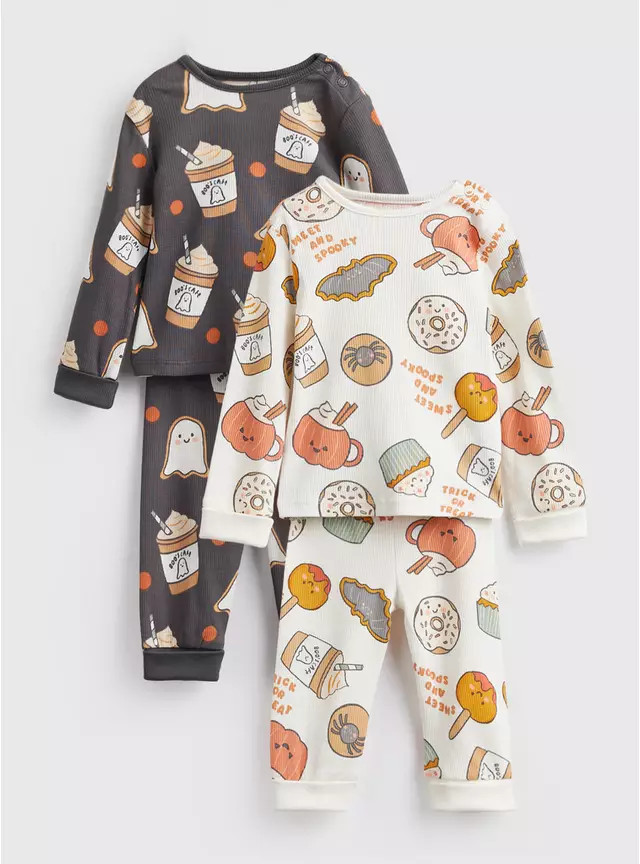 Buy Halloween Food Print Pyjamas 2 Pack Up to 3 mths | Halloween pyjamas | Tu | Tu Clothing