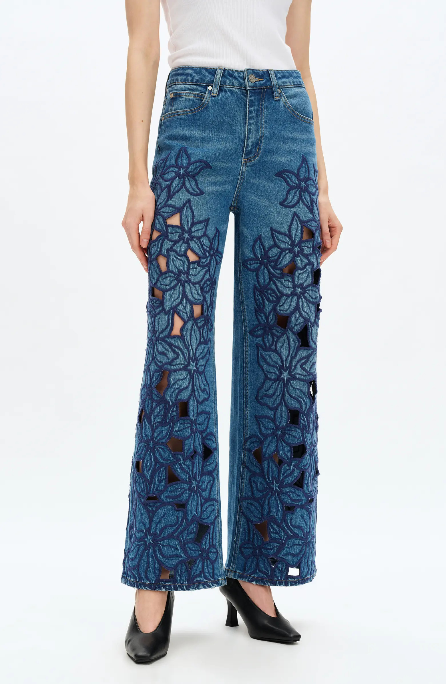 Bayeas Embroidered High Waist Wide Leg Jeans | Nordstrom | Nordstrom