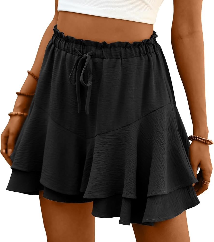 Lepunuo Flowy Shorts for Women Boho Ruffle Tiered Skorts Summer Skorts | Amazon (US)