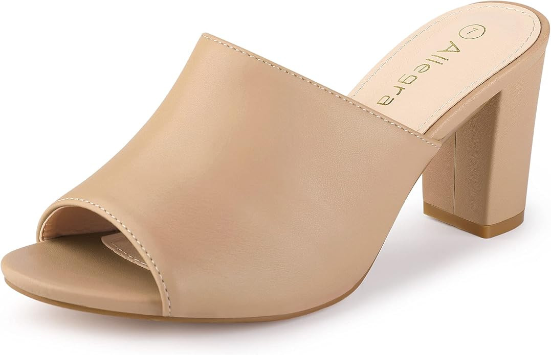 Allegra K Women's Slip on Block Heel Slide Sandals | Amazon (US)