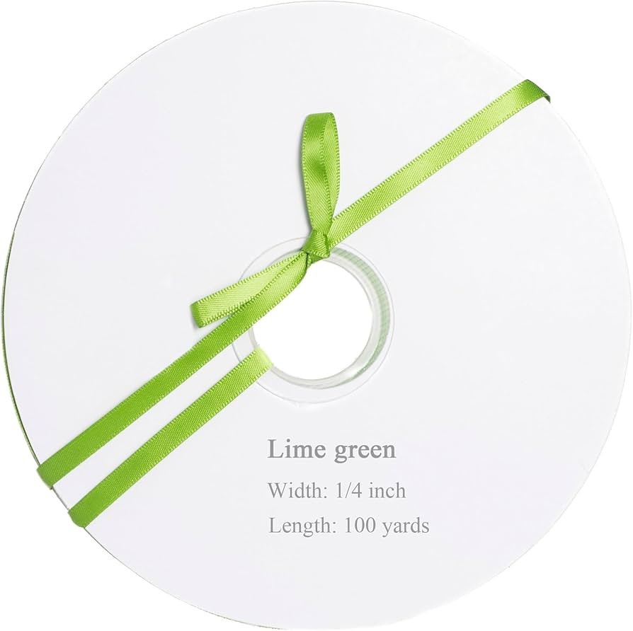 YASEO Lime Green Ribbon, Solid Color Double Faced Polyester Satin Ribbon - 1/4 Inch Wide, 100 Yar... | Amazon (US)