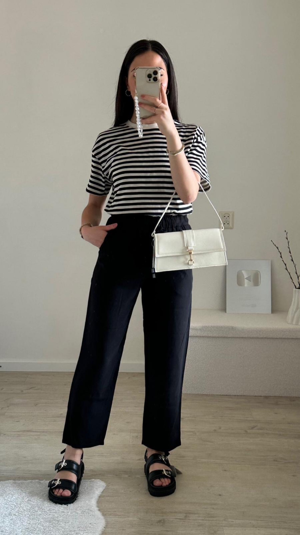 Striped tshirt and black trousers outfit 🖤

outfit inspiration, ootd, summer style, effortlessly chic, H&M, hmxme, Mango, small white shoulder bag, trendy, Stradivarius, chunky black sandals, & Other Stories, flowy straight fit trousers,  organic tshirt, Netherlands.

#LTKSeasonal #LTKstyletip #LTKeurope