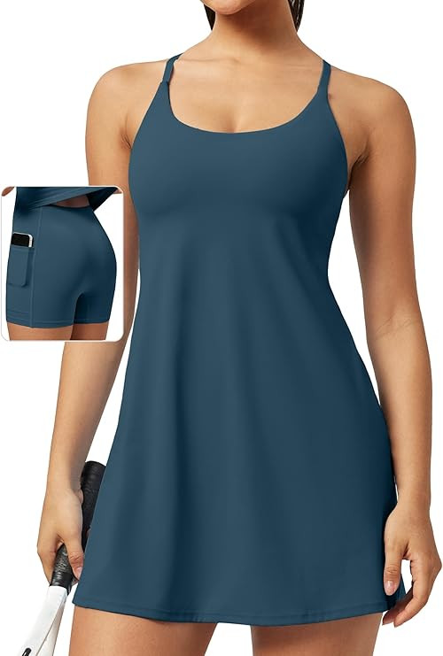 Ewedoos Athletic Tennis Dress for Women with Shorts Underneath Easy Peezy U Neck Adjustable Strap... | Amazon (US)