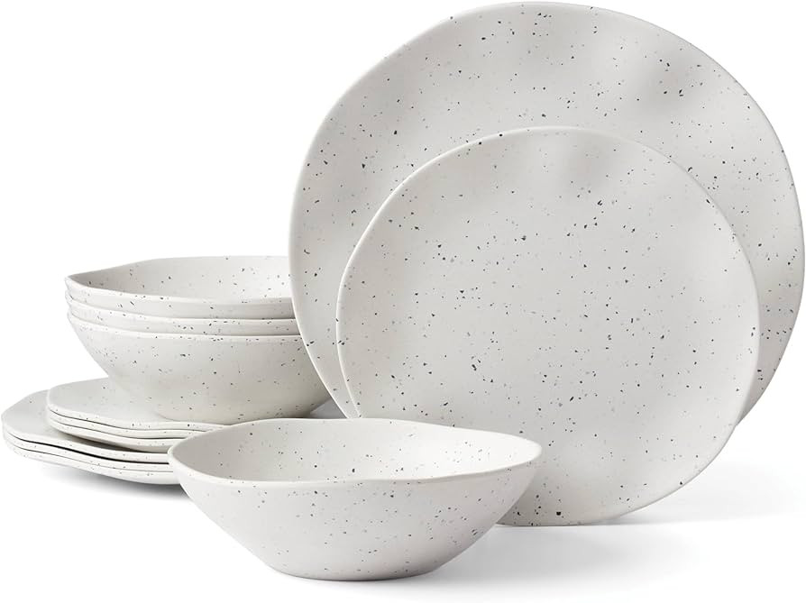 Oneida Cream Terrazzo Melamine 12 Piece Dinnerware Set, 5.75 LB, Back To College, Dorm Essentials | Amazon (US)