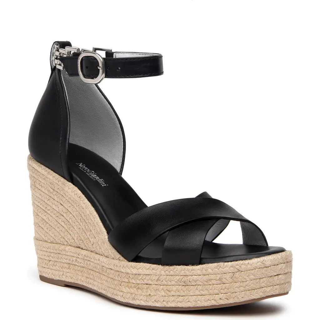 NeroGiardini Ankle Strap Espadrille Wedge Sandal in Black at Nordstrom, Size 8Us | Nordstrom