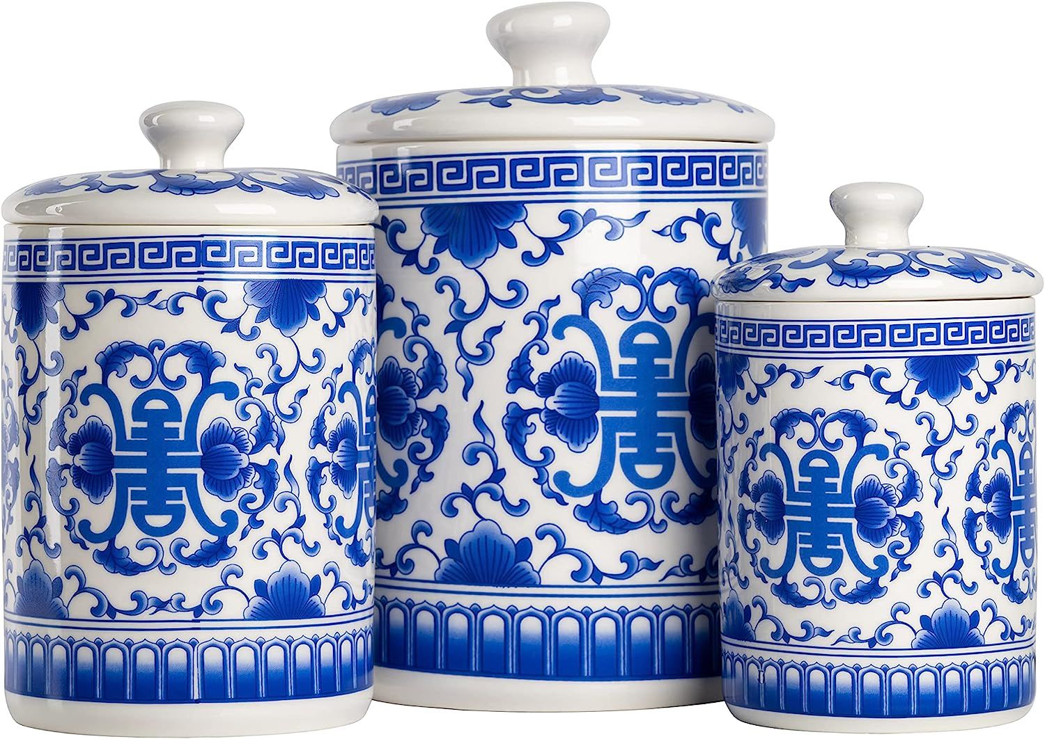 10 Strawberry Street Kitchen Canister Set, 3 Piece, Chinoiserie Blue | Amazon (US)
