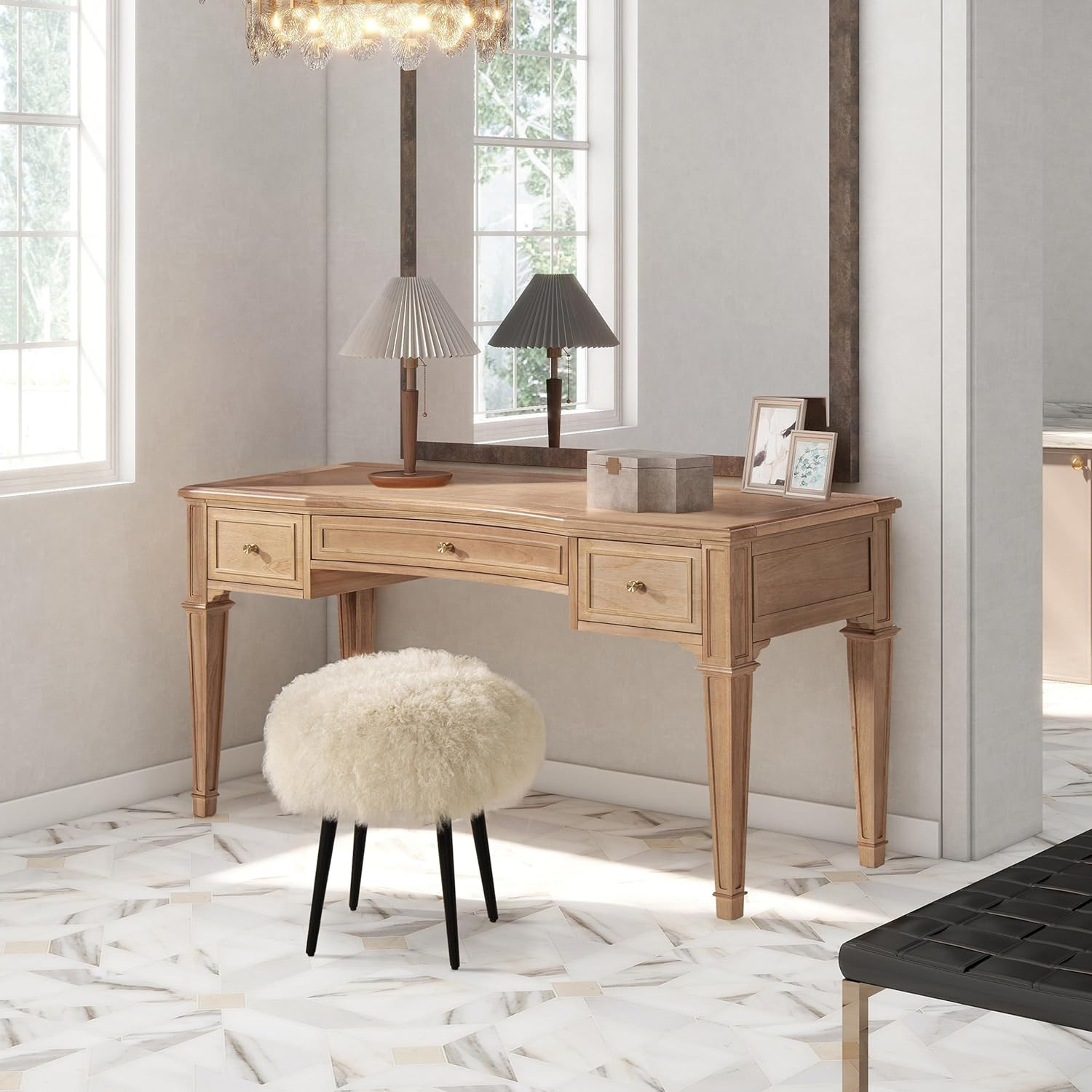 Jennifer Taylor Home Dauphin 55" 3-Drawer Wood Executive Desk, Natural Brown | Amazon (US)