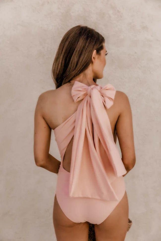 CAITLIN COVINGTON X PINK LILY The Capri One Shoulder Open Back Blush Swimsuit | The Pink Lily Boutique