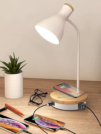 Metal Desk Lamp Wireless Charging Table Lamp Touch Reading Lights Arc Desk Lamps for Bedroom, 3 W... | Amazon (US)