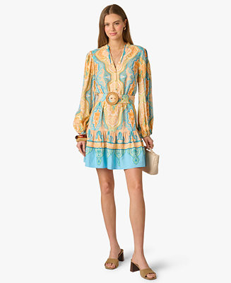 Adrianna Women's V-Neck Printed Short Dress - Macy's | Macy's
