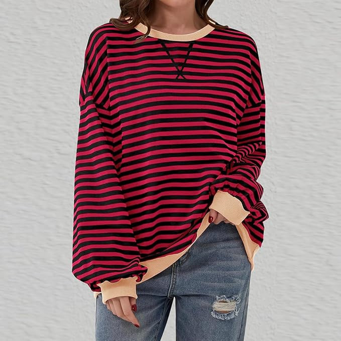 Women's 2025 Fall Striped Oversized Crew Neck Sweatshirt | Amazon (US)