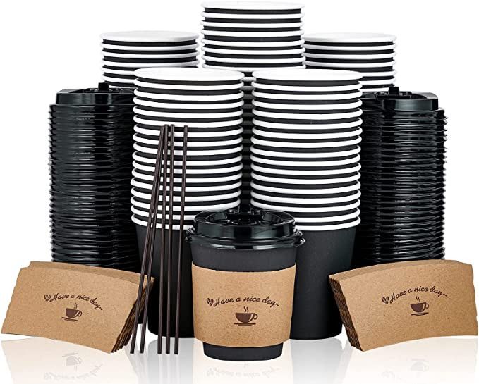 100 Pack 10 oz Paper Coffee Cups, Drinking Cups for Cold/Hot Coffee Chocolate Drinks, Disposable ... | Amazon (US)