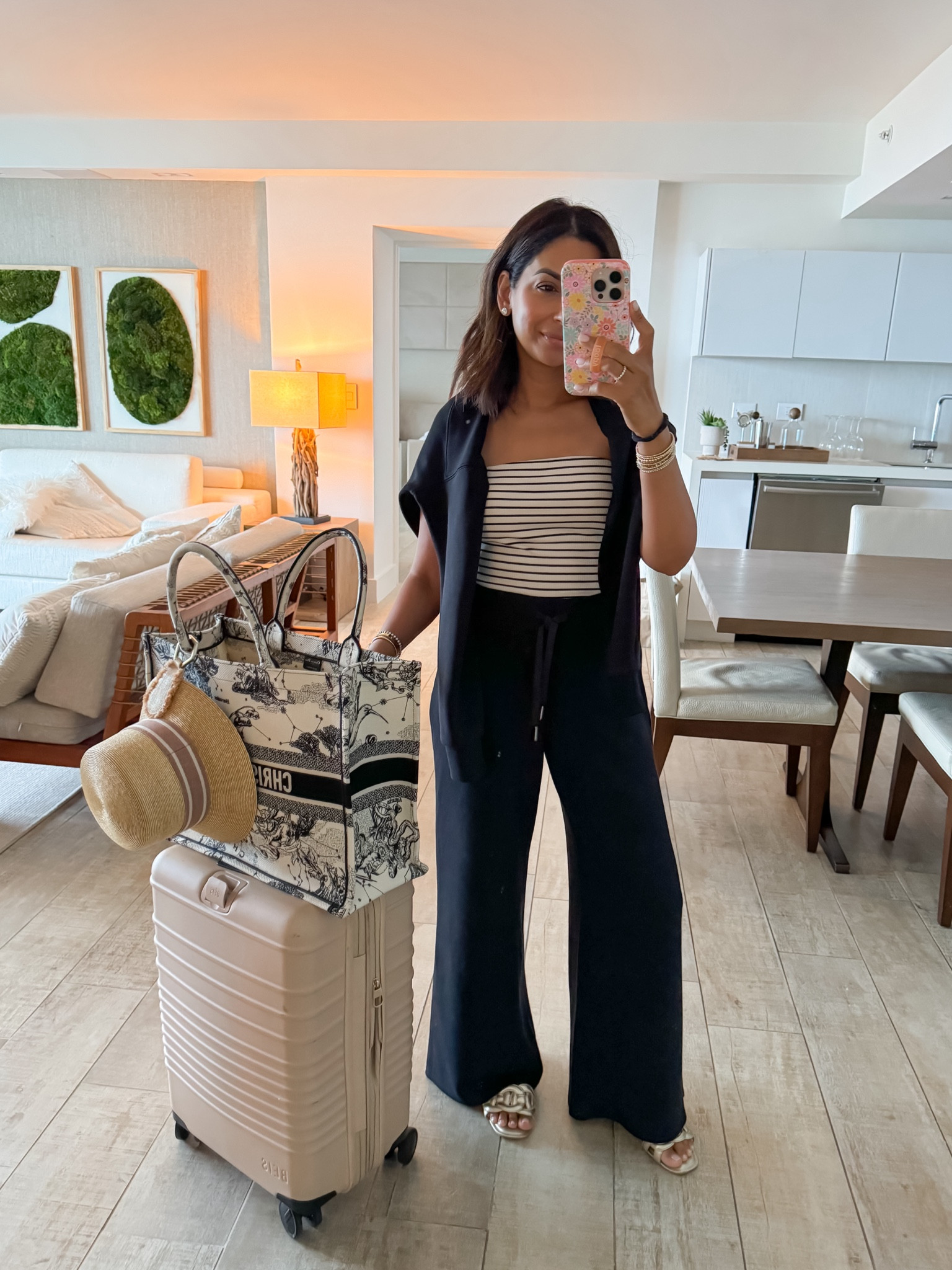 Travel home outfit, always in my Spanx AirEssentials - wearing an XS petite length In pants & XS tops 

#LTKTravel #LTKStyleTip