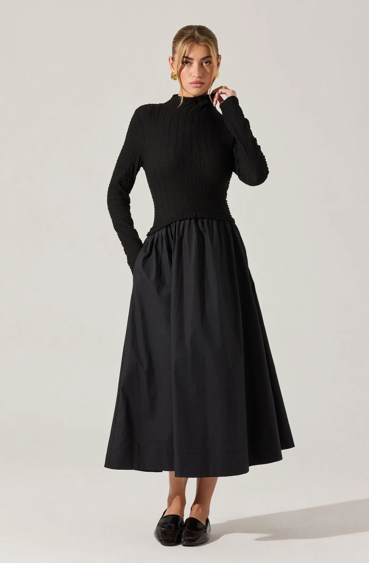 Kearney Mixed Media Midi Dress - Black / XS | ASTR The Label (US)