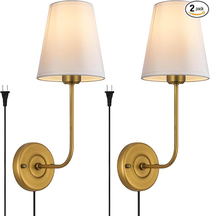 PASSICA DECOR Wall Sconce Set of Two 2 Pack Pulg in Antique Brass Lightfixture Vintage Industrial... | Amazon (US)